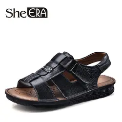 She ERA/Для мужчин s босоножки 2018 г. летние пляжные сандалии для прогулок кожаные туфли модные дышащие Повседневное мужской обуви для Для