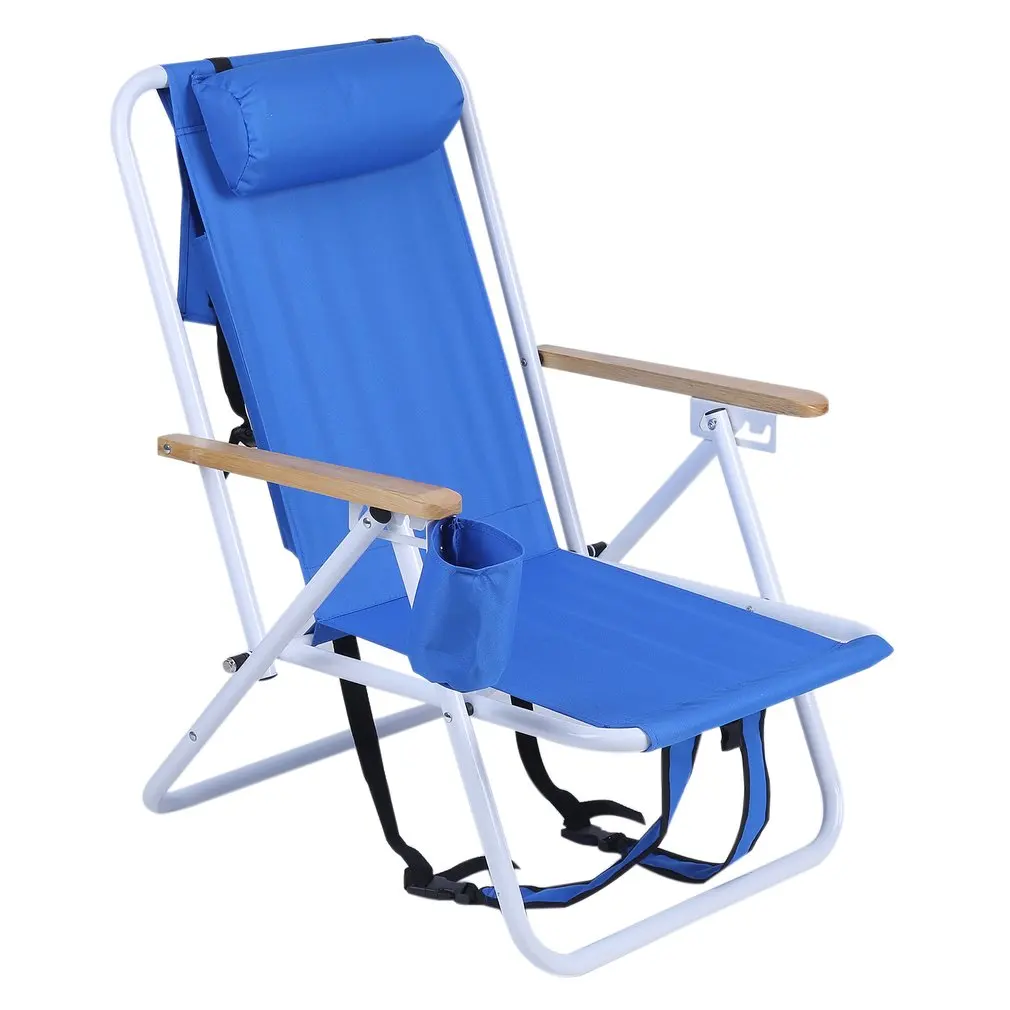 

Folding Backpack Beach Chair With Cup Holder Portable 600D Polyester Fabric Chair Adjustable Outdoor Furniture