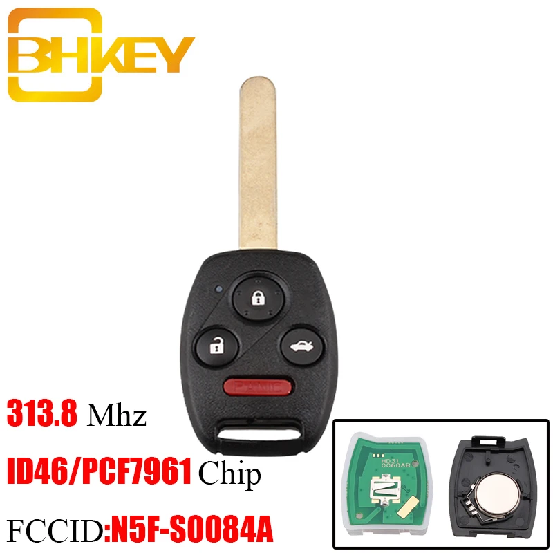 BHKEY 3+1Buttons 313.8Mhz Remote Car key For Honda Civic EX Si 2006-2011 ID46/PCF7961 Chip N5F-S0084-A keys | Автомобили и