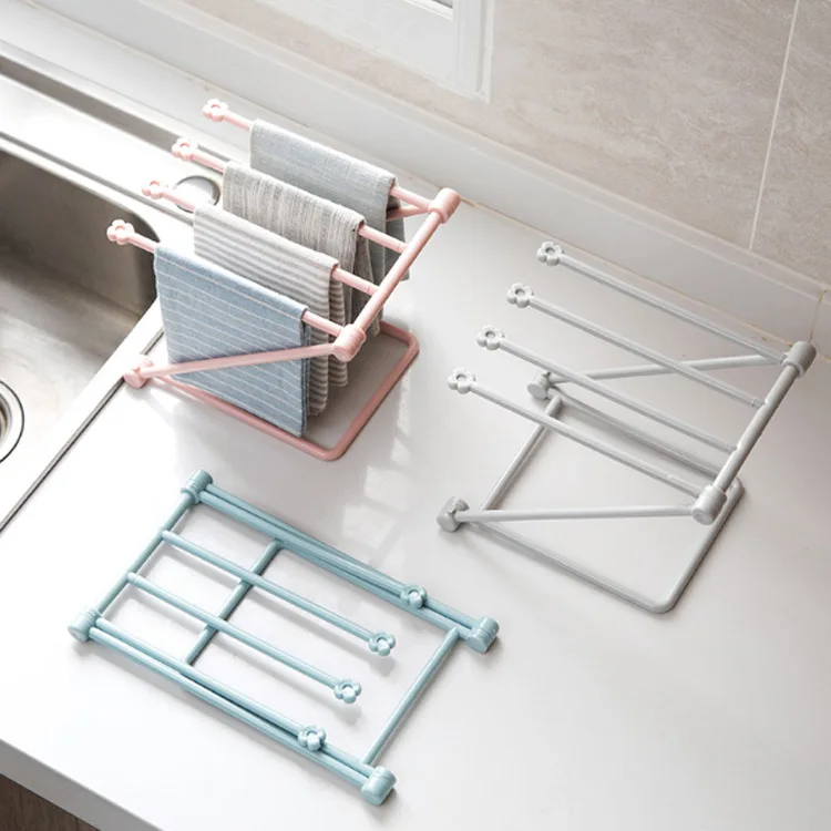 

Kitchen towel rack folding vertical cloth rack perforation-free table top storage rack water cup holder shelving rack