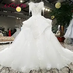 AXJFU Роскошная принцесса Бисероплетение Цветок белое кружевное свадебное платье Винтаж Цветочный Принт кристалл платье с жемчужинами