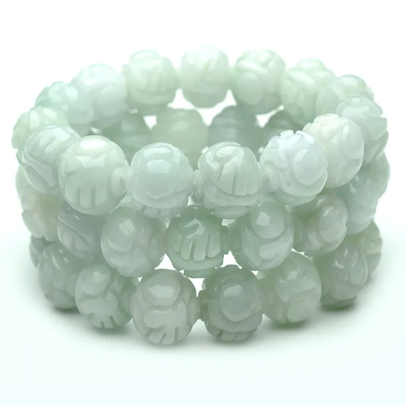 

Natural Burma jade LeBron 12mm pearl bracelet jade carved beads longevity Bead Bracelet with box