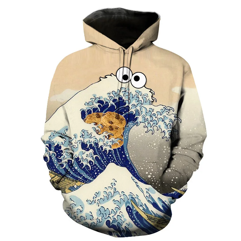 Ukiyo e Waves Logo Hoodies Hooded Sweatshirts In Sizes S 5XL Custom