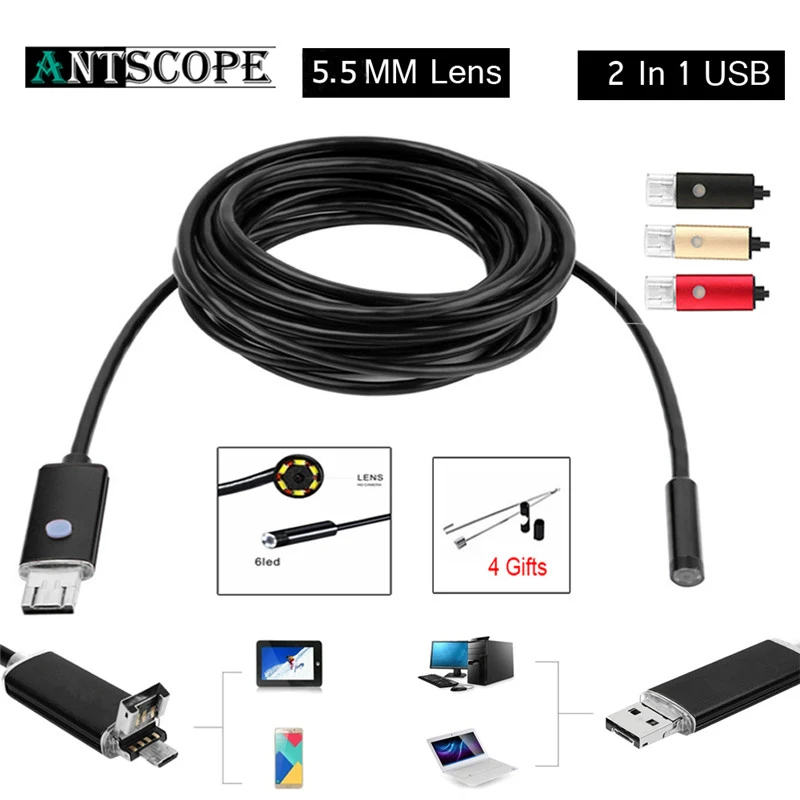 

Antscope 8mm USB Endoscope Android 2M 5M 10M OTG PC Endoscopio Mini Endoscope Camera 720P Inspection Phone Borescope Camera 45