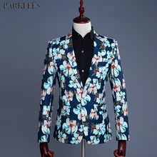 Мужской блэйзер с цветами куртка Slim Fit одной кнопки блейзер вечерние свадьбу Жених выпускного вечера смокинг пиджаки для женщин сценические костюмы певцов