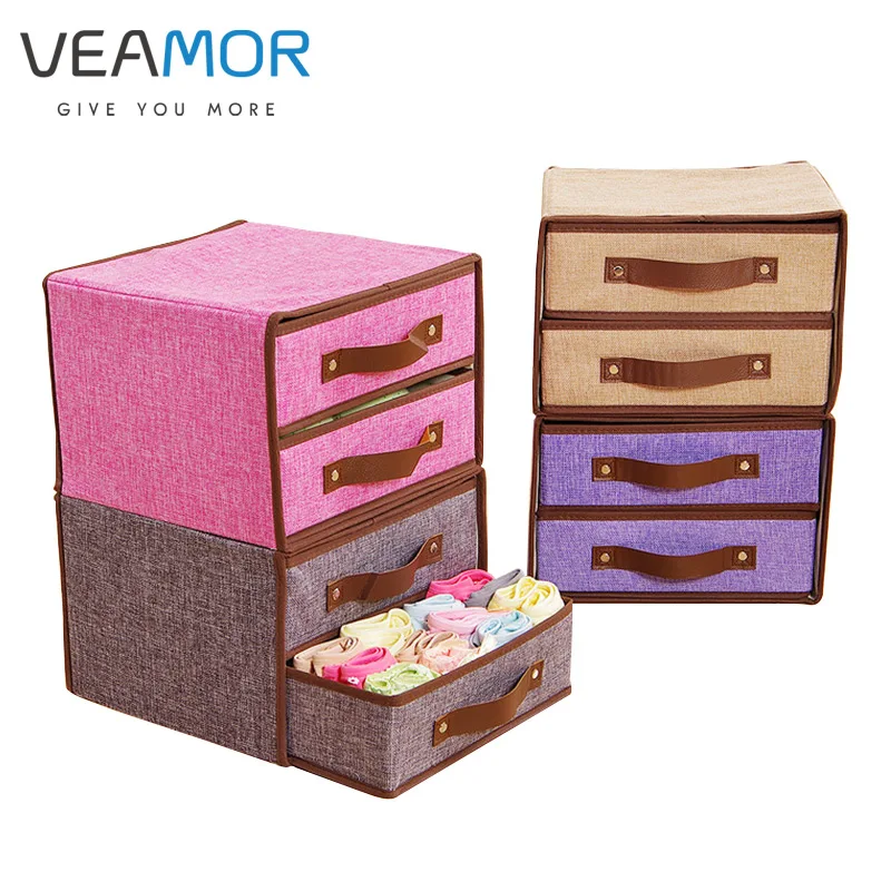 

VEAMOR Underwear Storage Box Cotton and Linen Drawer Double Cloth Bra Socks Home Finishing Box Organizer Storage Boxes WB1573