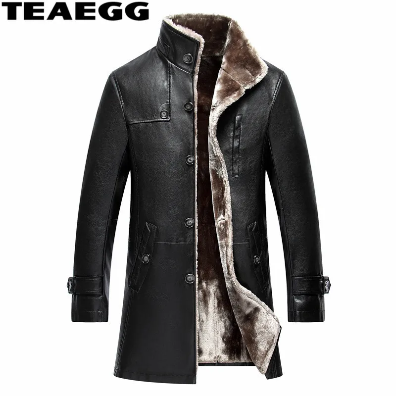

TEAEGG Plus Size 4XL 5XL Faux Sheep Skin Leather Jackets Men Chaqueta De cuero Hombre Business Casual Faux Leather Coat MenA1528