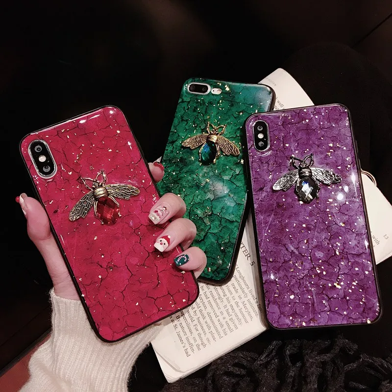 

Luxury diamond metal Marble glitter bee silicone phone case for samsung A Series A6 7 8 9 10 30 40 20E 50 s 2018 plus a9starlite