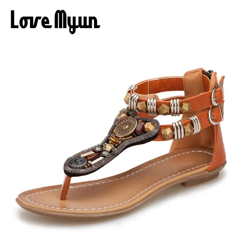 online 2018 Mulheres Boêmio Sandálias de Pedras Preciosas Frisado Chinelos Sandálias Da Praia do Verão Mulheres Chinelos Senhoras Sandálias Planas Sapatos SC 98