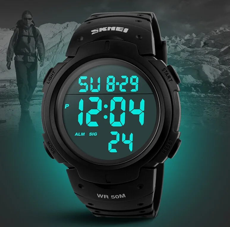 SKMEI негабаритных Мода повседневное для мужчин наручные часы цифровой водосветодио дный стойкие светодиодные часы