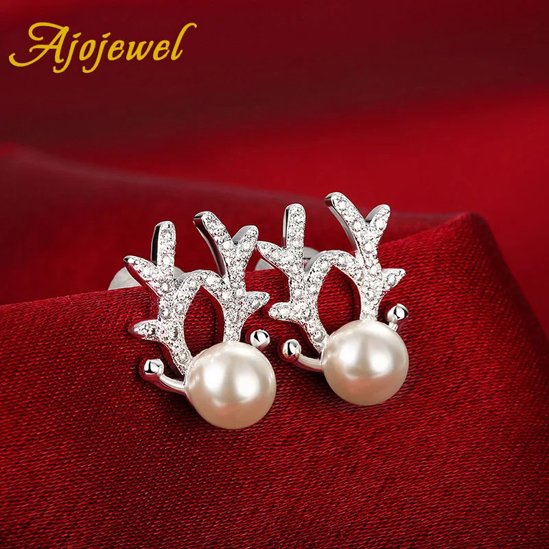 Женские серьги гвоздики с головой оленя Ajojewel имитация жемчуга|stud earrings|stud earrings for
