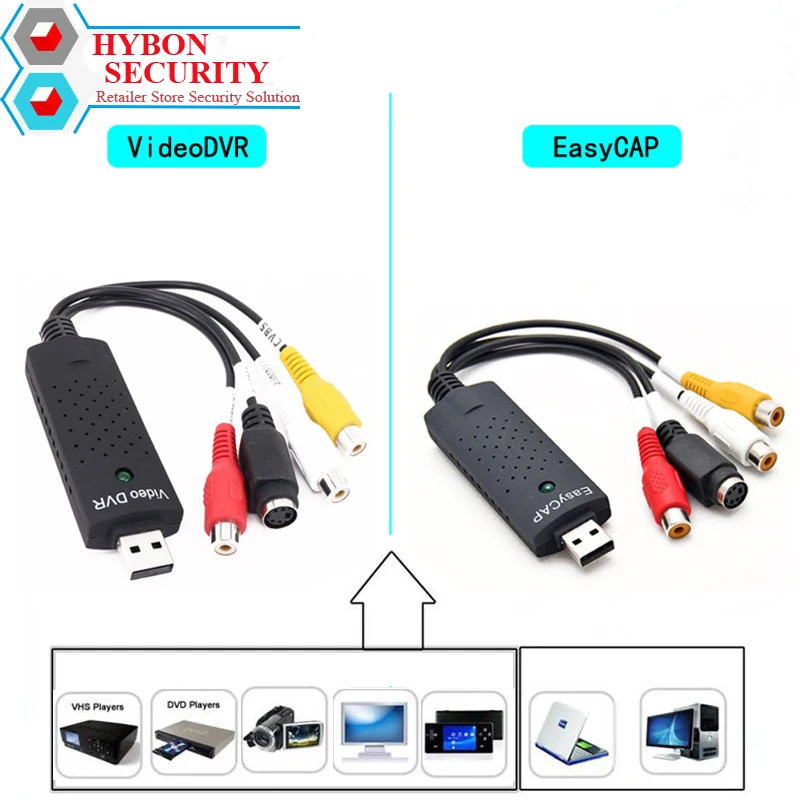 

HYBON Easy Cap Video DVR USB 2.0 TV DVD VHS DVR Capture Adapter Easier Cap USB Video Capture Device for Win7/8/10/XP/Vista