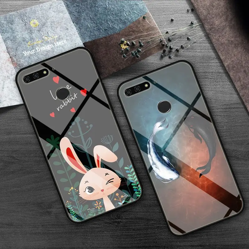 

Cool Printing Silicone Tempered Glass Phone Cases For Huawei Y6 Y7 Prime Pro 2018 Good Back Cover For Huawei P Smart PSmart Plus