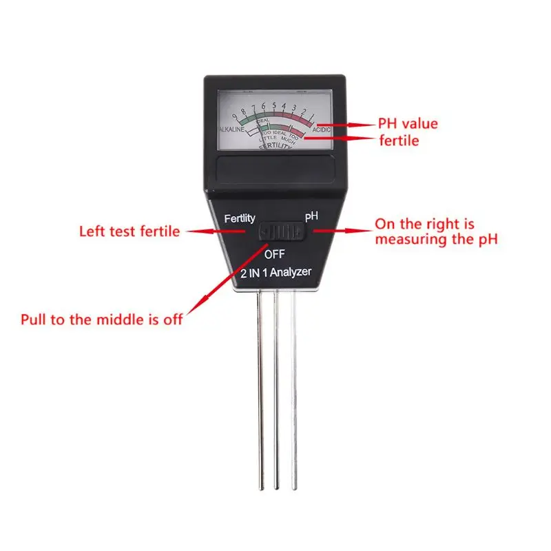 2 в 1 почвы рН метр и фертильность тестер кислотности цифровой анализатор для завода 3 зонда