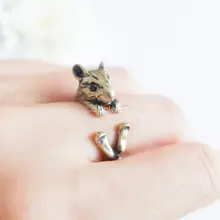Min 1PC Hamster Ring Mice Burnished Mouse Jewelry Rings Comfortable Lucky Animal Ring For Men Women Gift