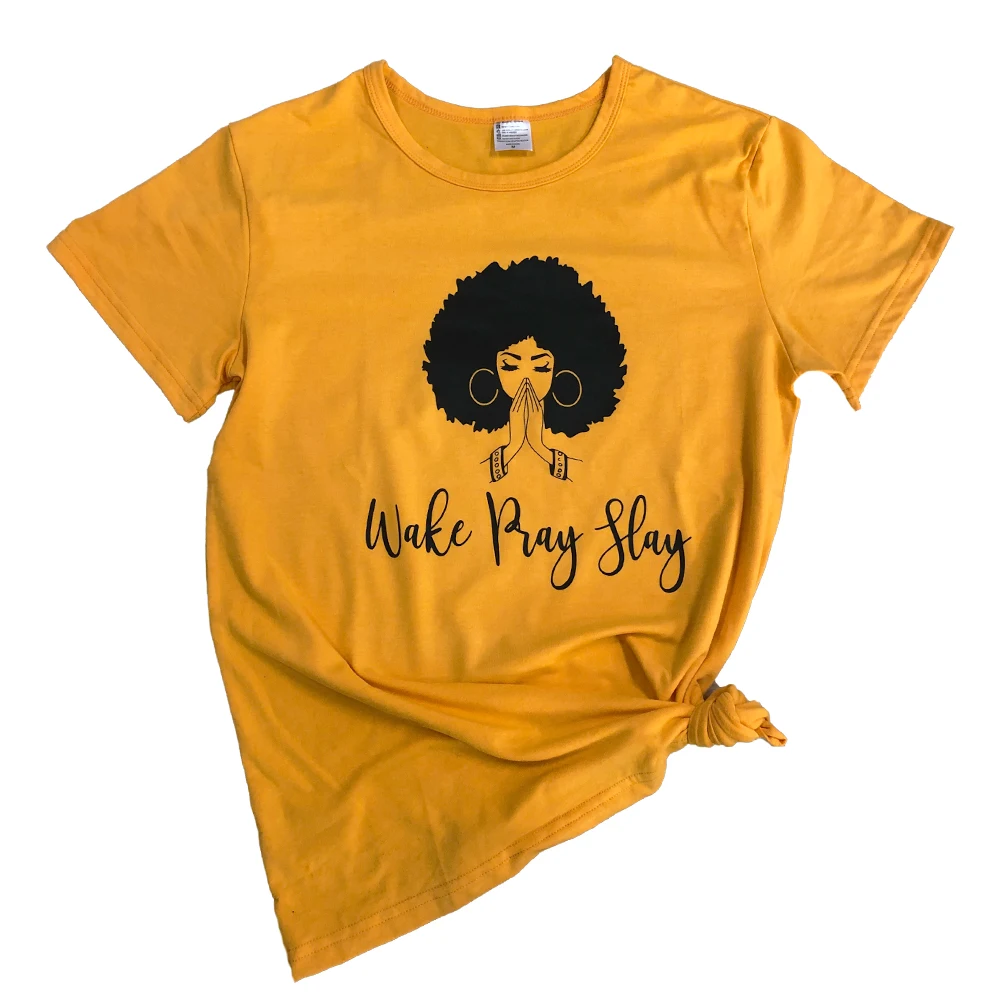 

Wake Pray Slay T-Shirt Funny Graphic Letter Casual Wake Sloan Tee Black Queen Girl Power Feminist Shirt Grunge quote Tops