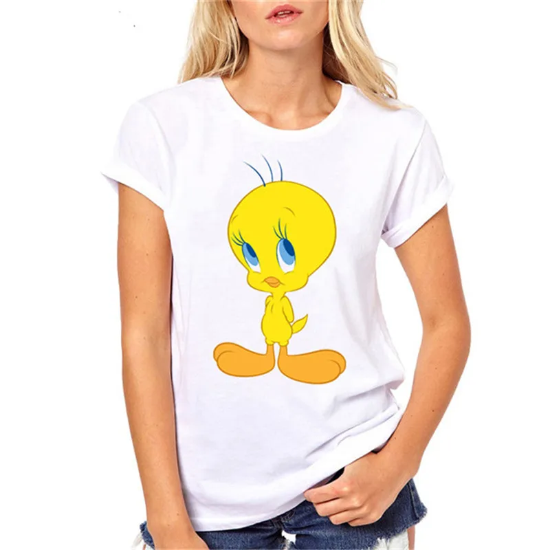 Женская футболка Looney ttes Tweety Bird с мультяшным принтом, летняя модная Милая футболка, Женские топы с круглым вырезом, белая футболка с коротким рукавом - Цвет: picture-5