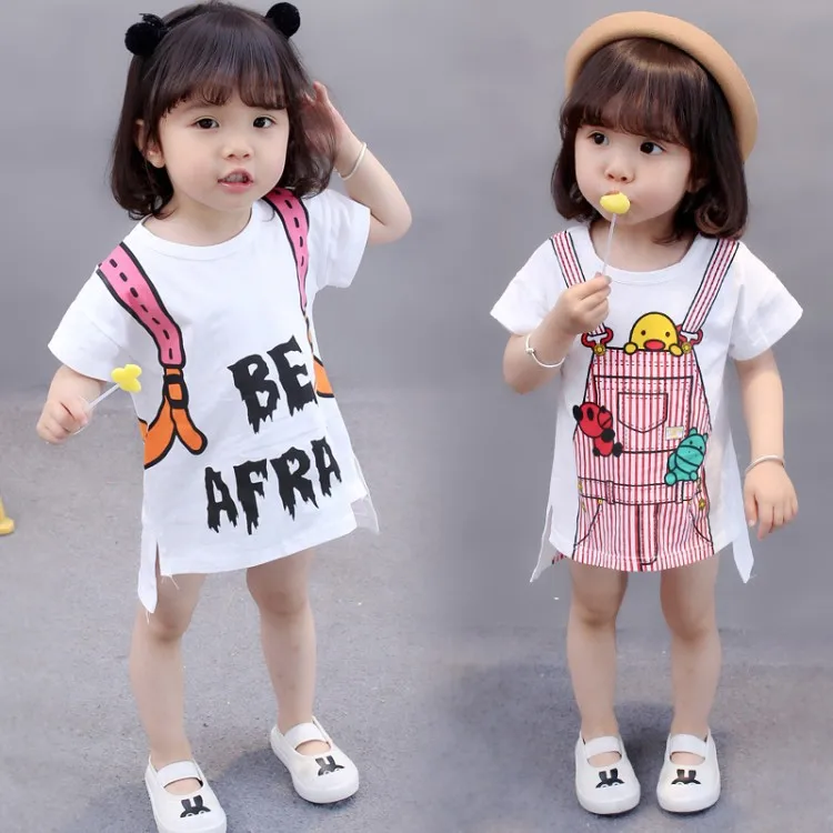 

Baby Girl Cotton Sweater Dress Korean Fashion Strap Schoolbag Dresses for Girl Student Girls Cartoon Letters Pullovers Tops 2-6Y