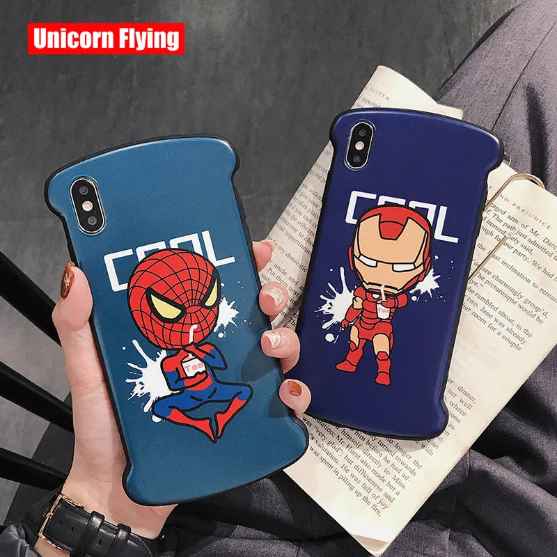 

LinXiang Cartoon Iron Man Spider Man Toast Shape Design Matte Phone Case Back Cover For iphone 6 6s 7 8 Plus X XS Max XR