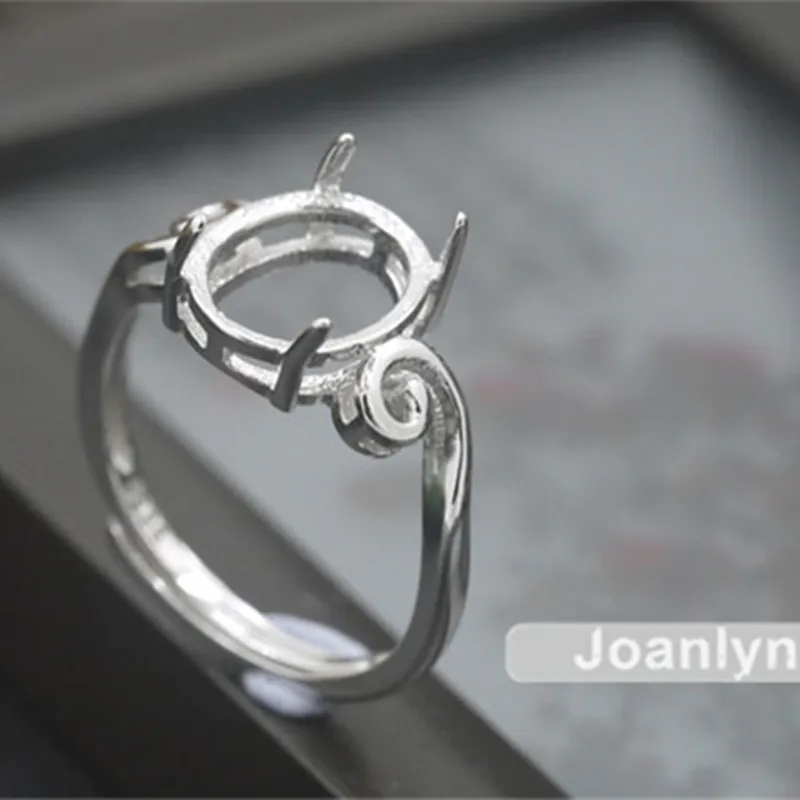 Joanlyn Ring Base for 8x10mm Oval Cabochons White Gold Plated 925 Silver Adjustable Band Blank JZ335 | Украшения и аксессуары