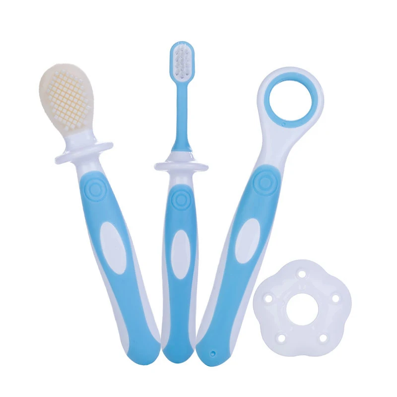 3 шт./упак. детский Тренировочный Набор зубных щеток, набор для младенцев, мягкие зубные щетки для ухода за зубами, силиконовая, розовая, синяя, оранжевая детская зубная щетка