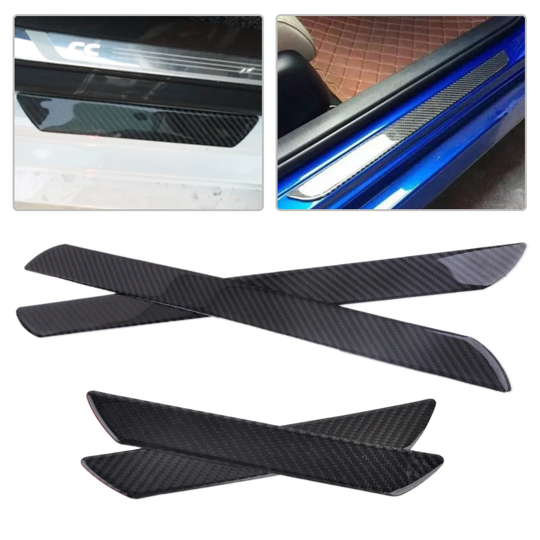 

CITALL 4pcs Car Carbon Fiber Door Step Sill Anti Scratch Cover Scuff Plates Welcome Pad Protector Stickers for Ford VW Audi Kia