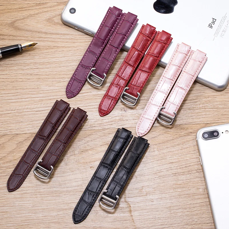 18mm 11mm Watch Lug High Quality red Brown Genuine Leather Watch Band Strap Gold deployment Buckle