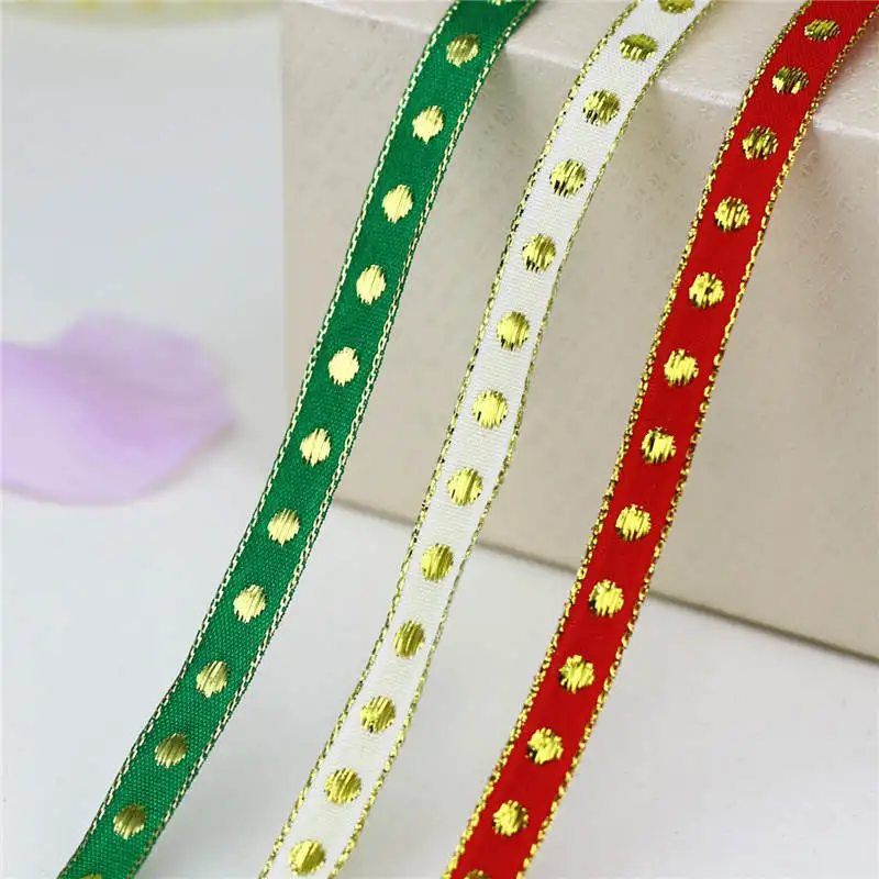 

DoreenBeads Woven Ribbon Lace Polyester Webbing Gold Color Dot Pattern Red Green Garment Bag Hat Crafts DIY About 22.5m long 1PC