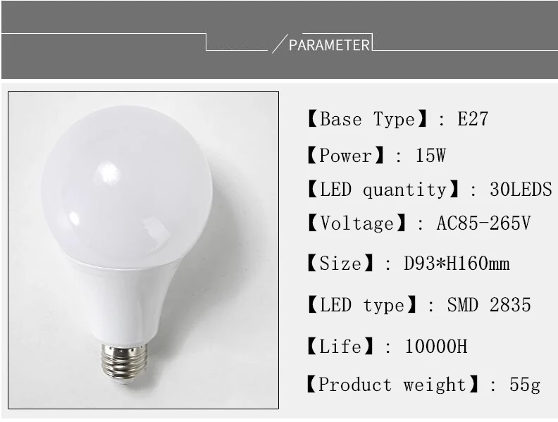 Новая Светодиодная лампа E27 3 Вт 5 Вт 7 Вт 9 Вт 12 Вт 15 Вт E27 SMD2835 светодиодный светильник ac 85-265 в заменить галогенные лампы 15-45 Вт домашний светодиодный светильник