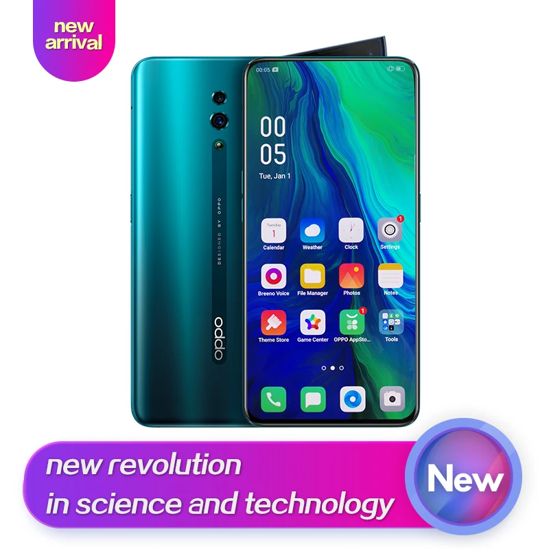 Цена OPPO Reno, Новое поступление, смартфон, 6,4 дюймов, Qualcomm710, Поддержка NFC 2340*1080, Восьмиядерный, 3 камеры, 48MP + 5MP, 3765 mAh, отпечаток пальца ID