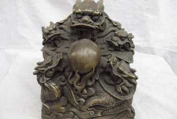 

8 Chinese Royal Palace Copper Bronze Fengshui Nine Dragon paly Bead stamp Statue