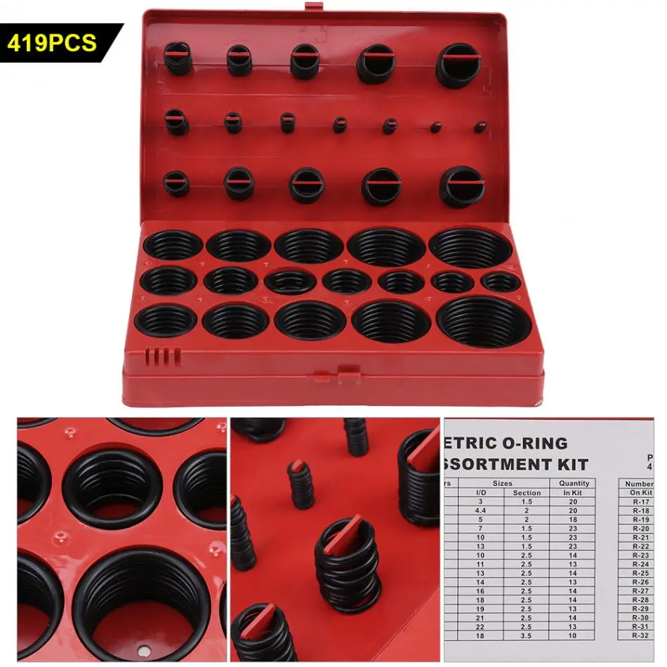 

419 Pcs Universal O-Ring Gaskets Metric Washer Seals Watertightness Assortment Kit Automotive Mechanics Repair box hardware set