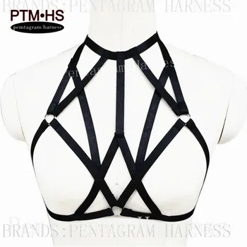 

Hot Womens Sexy body Harness Black Elastic Bondage Lingerie Adjust Strappy Tops Open chest Fetish Punk Goth Bondage garter belt
