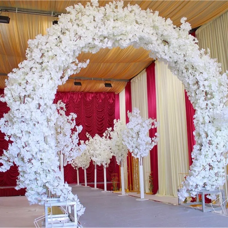 Upscale Wedding Centerpieces Metal Wedding Arch Door Hanging Garland Flower Stands with Cherry blossoms For Wedding Party Decor - Цвет: O stand with flower