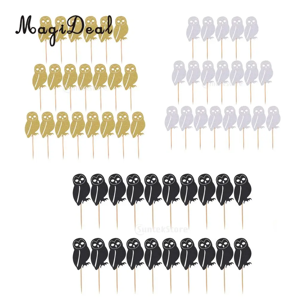 MagiDeal Lovely 20Pcs Glitter Owl Animal Cake Cupcake Topper Picks for Baby Shower Birthday Party Halloween Decor Prop 3 Colors