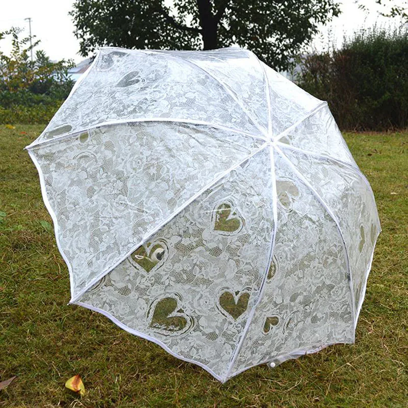 Full Automatic Folding Transparent Clear Auto Open Travel Umbrella for Women Girls White 8 Ribs