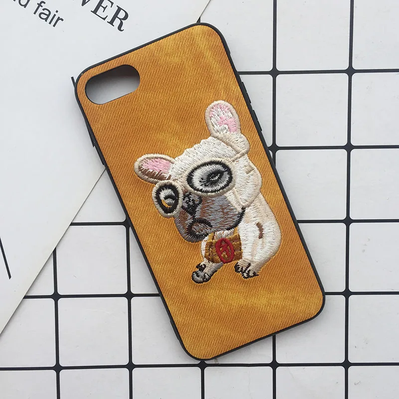 Cute Cartoon Phone Case For iphone X XS Max XR 3D Embroidery Teddy Husky Dogs Duck Pet Fabric Skin Cover For iPhone 6 S 7 8 Plus (6)