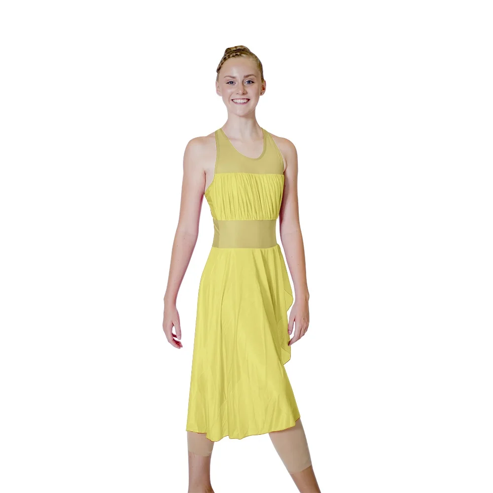 Светильник, голубое платье для девочек, трико с лямкой на шее и сетчатой юбкой, детский современный костюм для выступлений - Цвет: Yellow