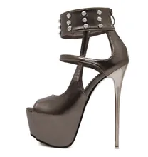 Cut Out Floral Rivets Studs Charm Peep Open Toe Ultra Very High Heel Pumps Platform Stripper Heel Sexy Shoes Women Sandals Woman