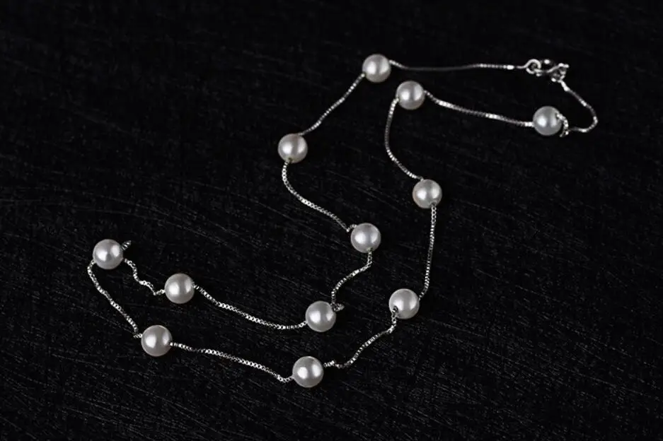 Новые Изысканные 12 шт 6 мм жемчужные цепи и ожерелья для женщин тренд короткая цепочка на ключицы 925 стерлингового серебра ювелирные изделия SAN150