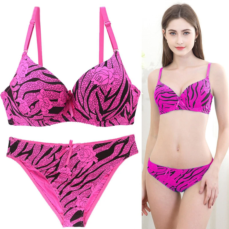 

2018 New Floral Leopard Print Sexy Bra Brief Sets push up Bra Brassiere Women Sexy Lace Bra Panty Sets Leopard Print Bra Set