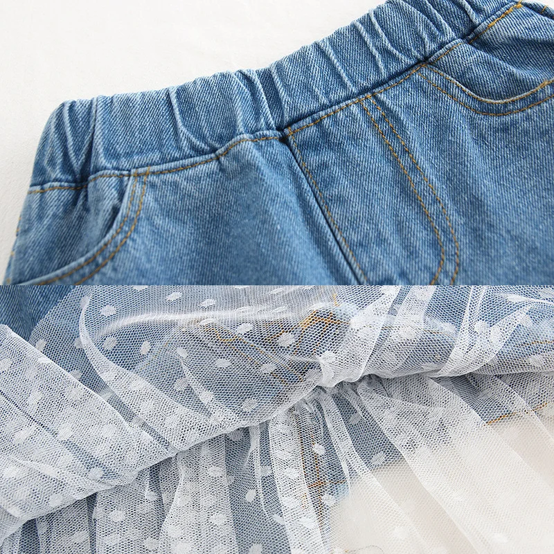 WOTTAGGA 2019 Summer Girls Dress Kids Girls Pearl Jeans Shorts Asymmetric Dress Denim Shorts Baby Jeans Children