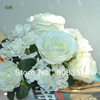 

NEW 6Pcs/lot 32cm/12.6" Length Artificial Simulation Rose Hydrangea 7 Stems Per Bush Bride Bouquet Wedding Home Decoration