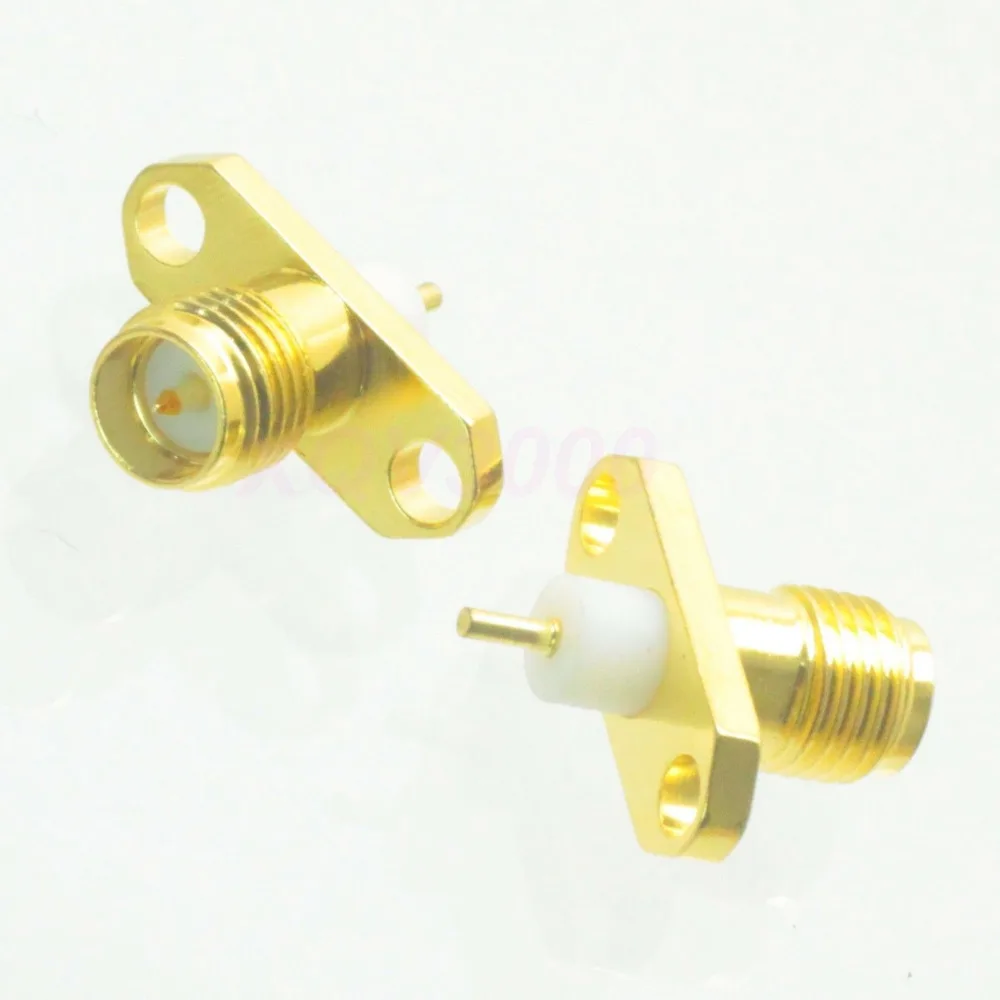 1pce Connector RP*SMA female plug pin 2 holes flange PTFE solder cup