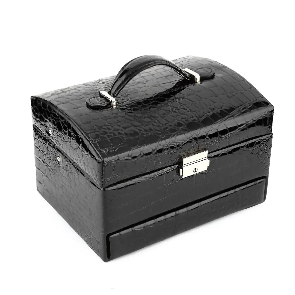 

3 Layers Leather Jewelry Display Box with Mirror Girls Ring Necklace Bracelet Storage Carrying Case Organizer 22*16*14cm