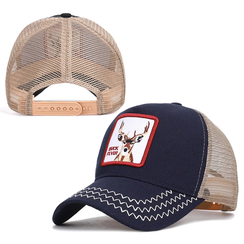 Модные Олень Вышивка животного бейсболки шапка в виде петуха обувь для мужчин и женщин Универсальный Регулируемый папа водителя грузовика сетки шляпы с сеткой тени - Цвет: Navy-BUCKFEVER