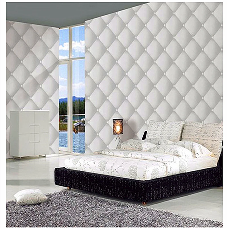 

Free shipping European-style wallpaper Imitation leather 3D grid soft package wallpaper roll