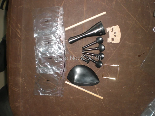 

3 Sets Ebony Violin Fittings 4/4 with Bridge, String, Sound post, Tail gut