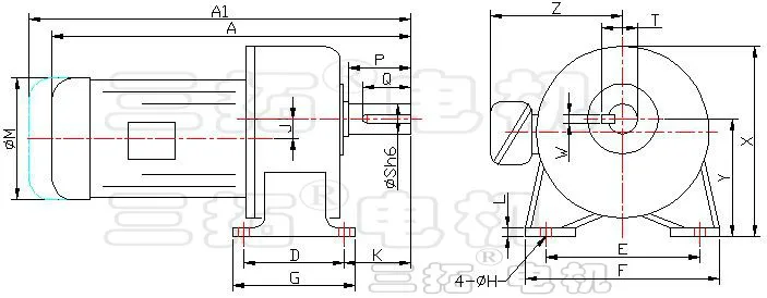 0.4kW 1/2HP AC 220 V 380 V 3-фазы Средний мотор низкоскоростной двигатель большим вращающим моментом Горизонтальная установка для промышленного перемешать смешивания