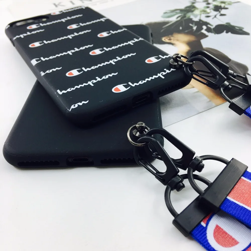 Fashion Brand Plastic Case For iphone 6 6s 6plus 6splus 7 7plus Soft Silicon TPU Luxury Phone Cover For iphone X With Lanyard